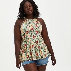 Torrid Goddess Tiered Tank Super Soft Floral Green